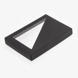 12 Choc Ribbed Black Folding Lid with Triangular Window